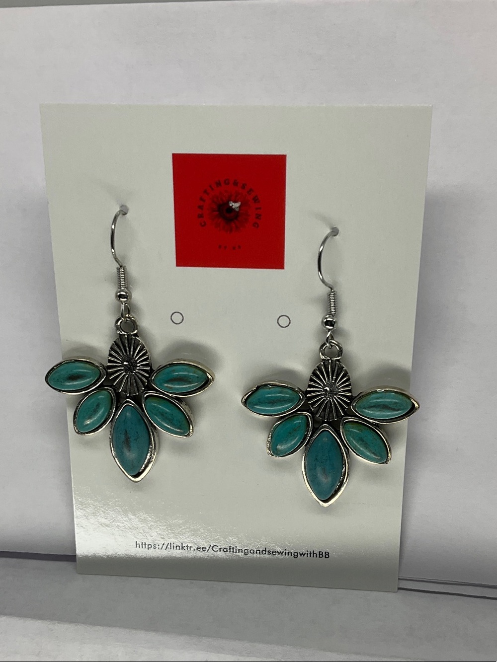 Turquoise Petal Drop Earrings — Floral Teal Statement